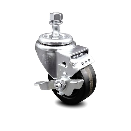 Service Caster 3 Inch Phenolic Wheel Swivel 1/2 Inch Threaded Stem Caster with Brake SCC SCC-TS20S314-PHS-TLB-121315